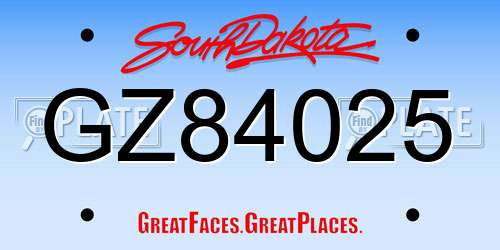 GZ84025 South Dakota License Plate