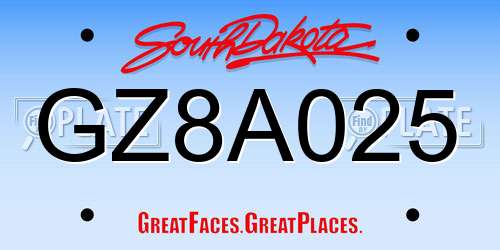 GZ8A025 South Dakota License Plate