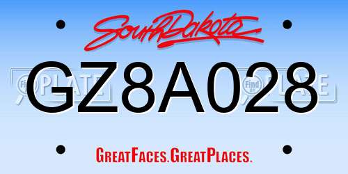 GZ8A028 South Dakota License Plate