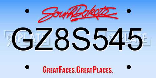GZ8S545 South Dakota License Plate