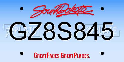 GZ8S845 South Dakota License Plate