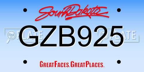 GZB925 South Dakota License Plate