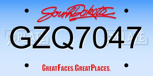 GZQ7047 South Dakota License Plate