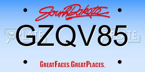 GZQV85 South Dakota License Plate