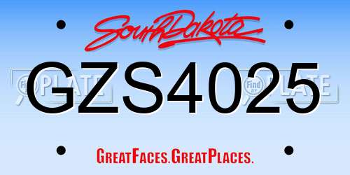 GZS4025 South Dakota License Plate