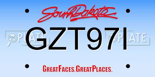 GZT97I South Dakota License Plate