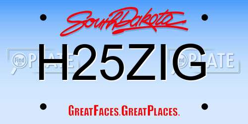 H25ZIG South Dakota License Plate