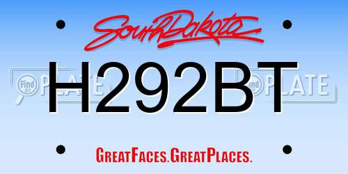 H292BT South Dakota License Plate
