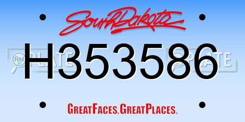 H353586 South Dakota License Plate