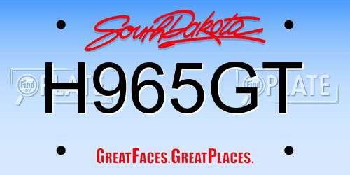 H965GT South Dakota License Plate