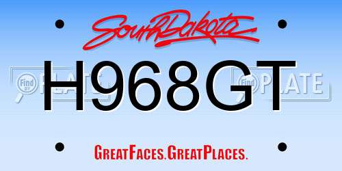 H968GT South Dakota License Plate