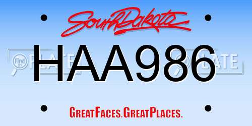 HAA986 South Dakota License Plate