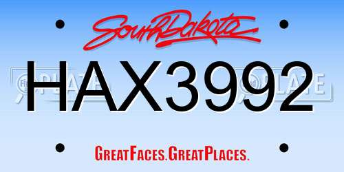 HAX3992 South Dakota License Plate