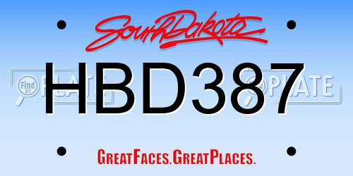 HBD387 South Dakota License Plate