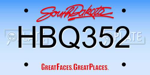 HBQ352 South Dakota License Plate