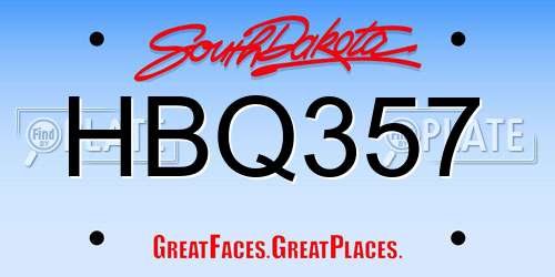 HBQ357 South Dakota License Plate