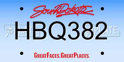 HBQ382 South Dakota License Plate
