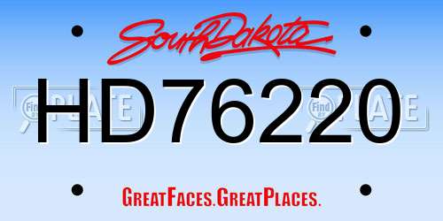 HD76220 South Dakota License Plate