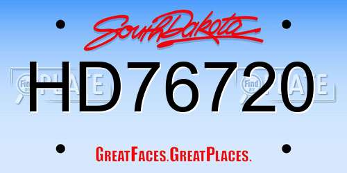 HD76720 South Dakota License Plate