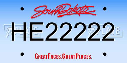 HE22222 South Dakota License Plate