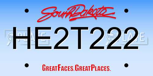 HE2T222 South Dakota License Plate