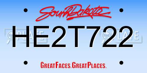 HE2T722 South Dakota License Plate