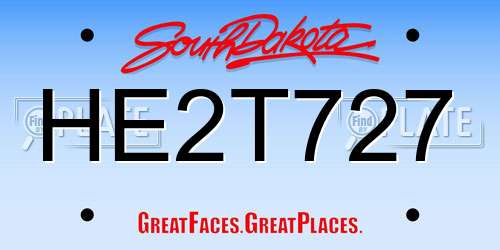 HE2T727 South Dakota License Plate