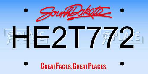 HE2T772 South Dakota License Plate