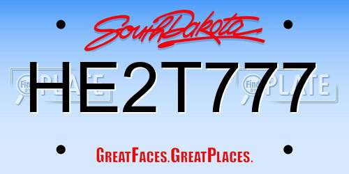 HE2T777 South Dakota License Plate