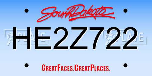 HE2Z722 South Dakota License Plate