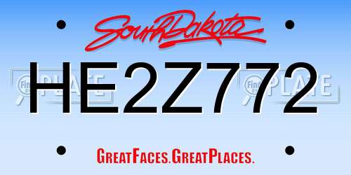 HE2Z772 South Dakota License Plate