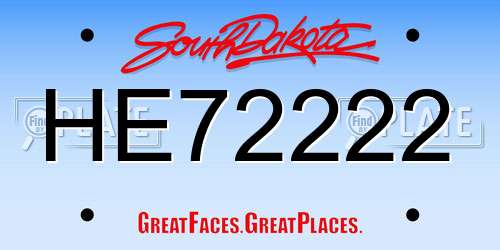 HE72222 South Dakota License Plate