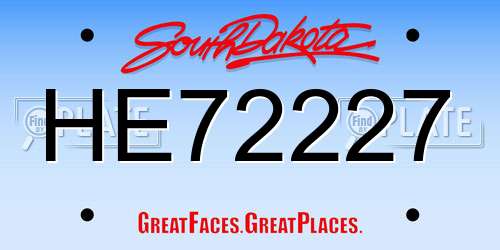HE72227 South Dakota License Plate