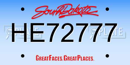 HE72777 South Dakota License Plate