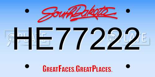 HE77222 South Dakota License Plate