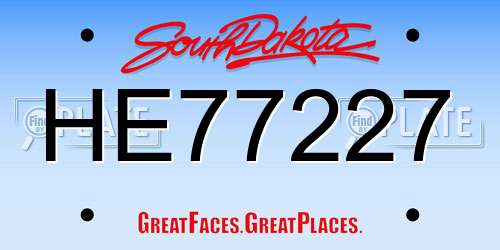 HE77227 South Dakota License Plate