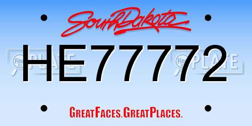 HE77772 South Dakota License Plate