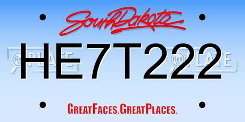 HE7T222 South Dakota License Plate
