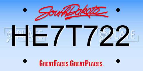HE7T722 South Dakota License Plate