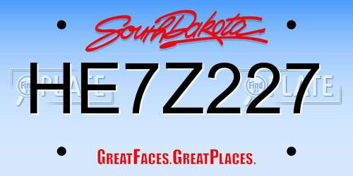 HE7Z227 South Dakota License Plate