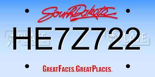 HE7Z722 South Dakota License Plate