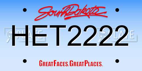 HET2222 South Dakota License Plate
