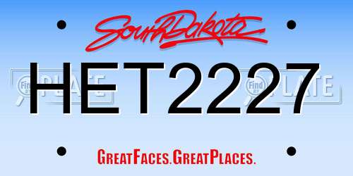 HET2227 South Dakota License Plate