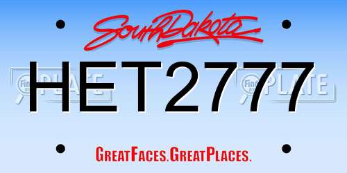HET2777 South Dakota License Plate