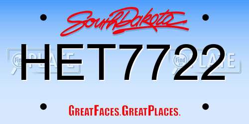 HET7722 South Dakota License Plate