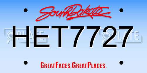 HET7727 South Dakota License Plate