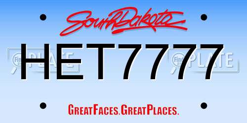 HET7777 South Dakota License Plate