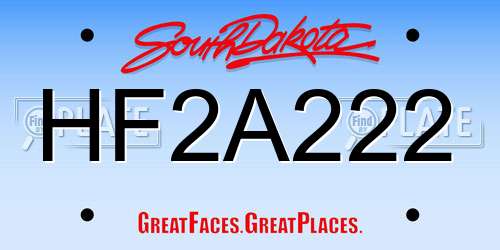HF2A222 South Dakota License Plate
