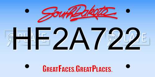 HF2A722 South Dakota License Plate