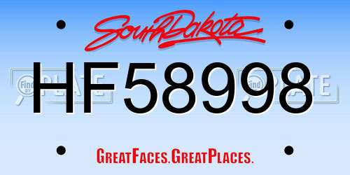 HF58998 South Dakota License Plate